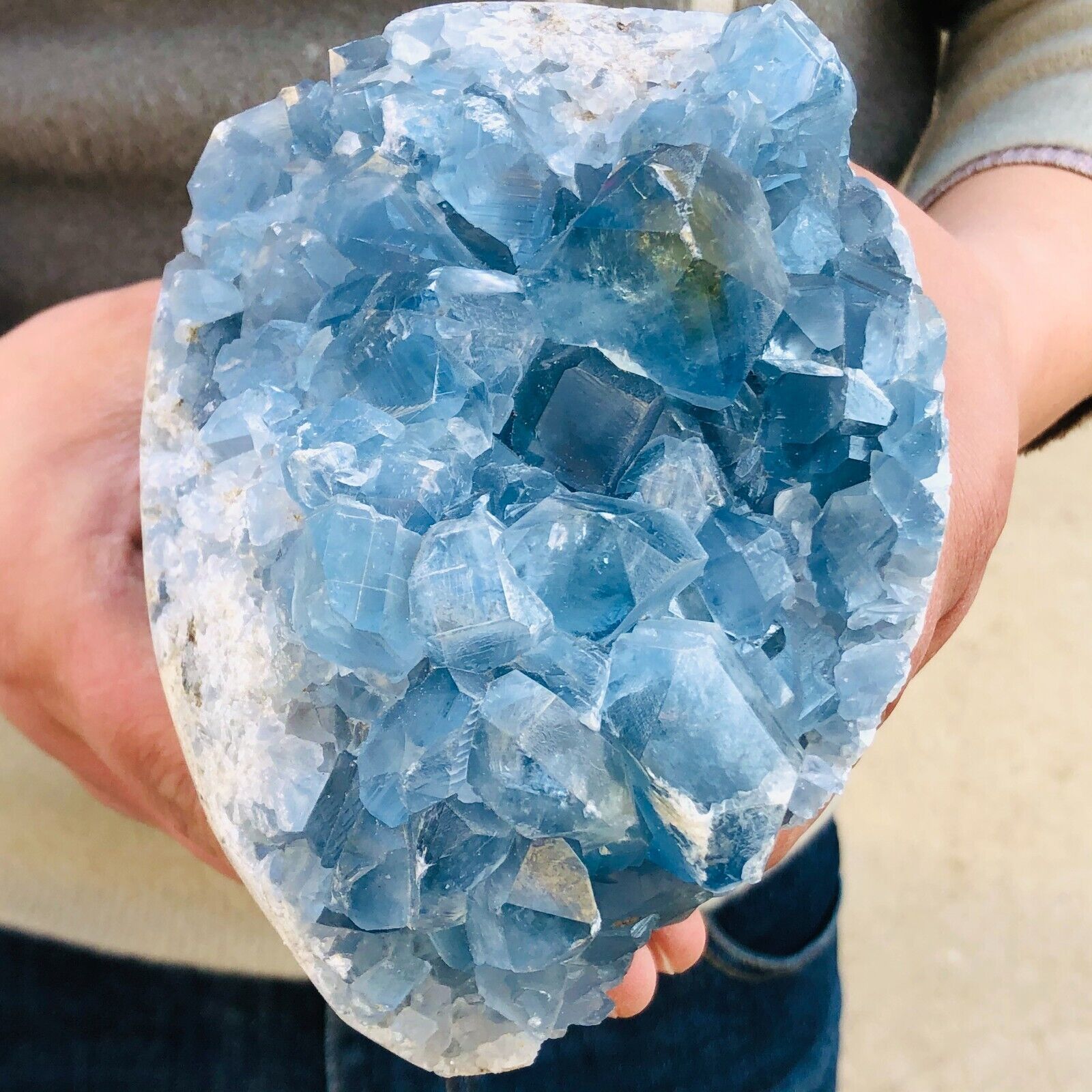 5.41lb Natural blue celestite geode quartz crystal mineral specimen healing