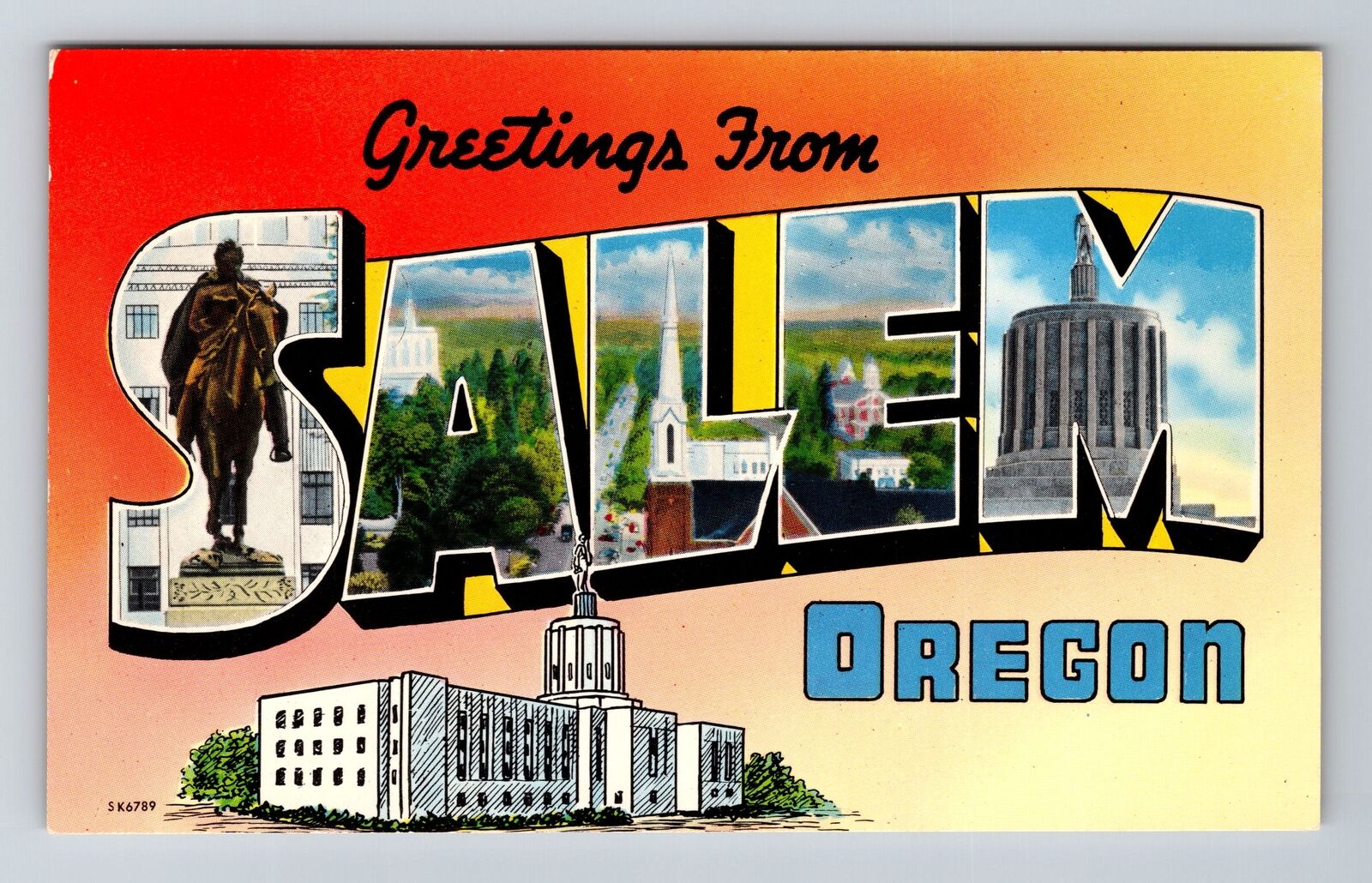 Salem WA-Washington, Scenic Greetings, LARGE LETTERs, Vintage Postcard