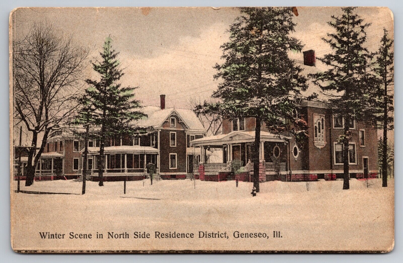 Winter Scene in North Side Residence District Geneseo Illinois IL 1908 Postcard
