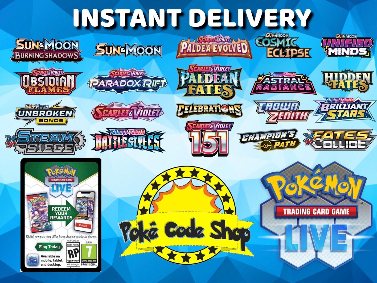 50 x BOOSTER CODE MIX Live Pokemon Codes Online INSTANT QR EMAIL DELIVERY