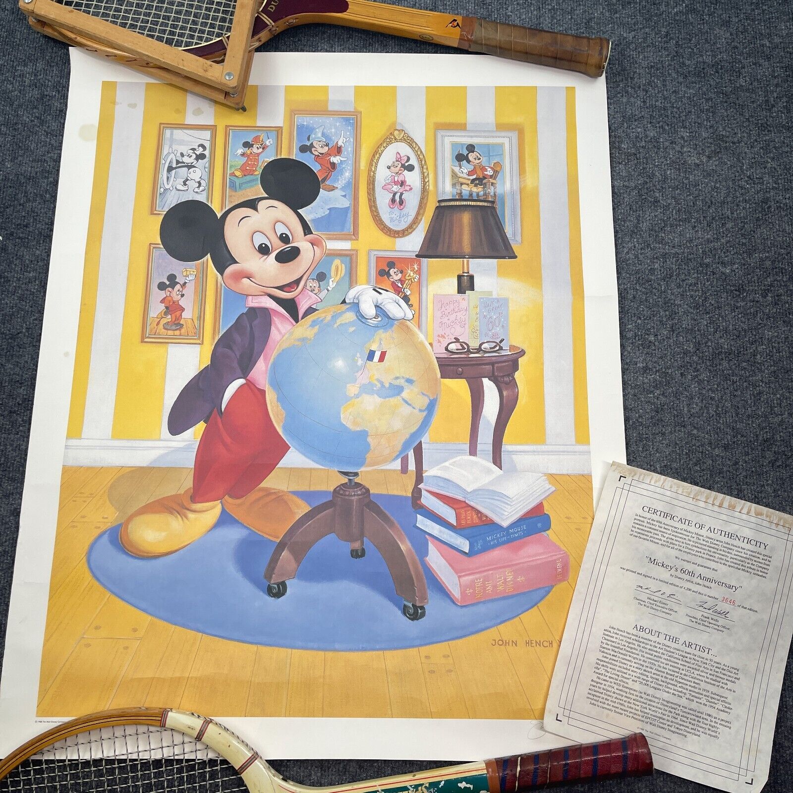 John Hench Signed Mickey Mouse 25x31 Lithograph 60th Anniversary Poster LE 4200