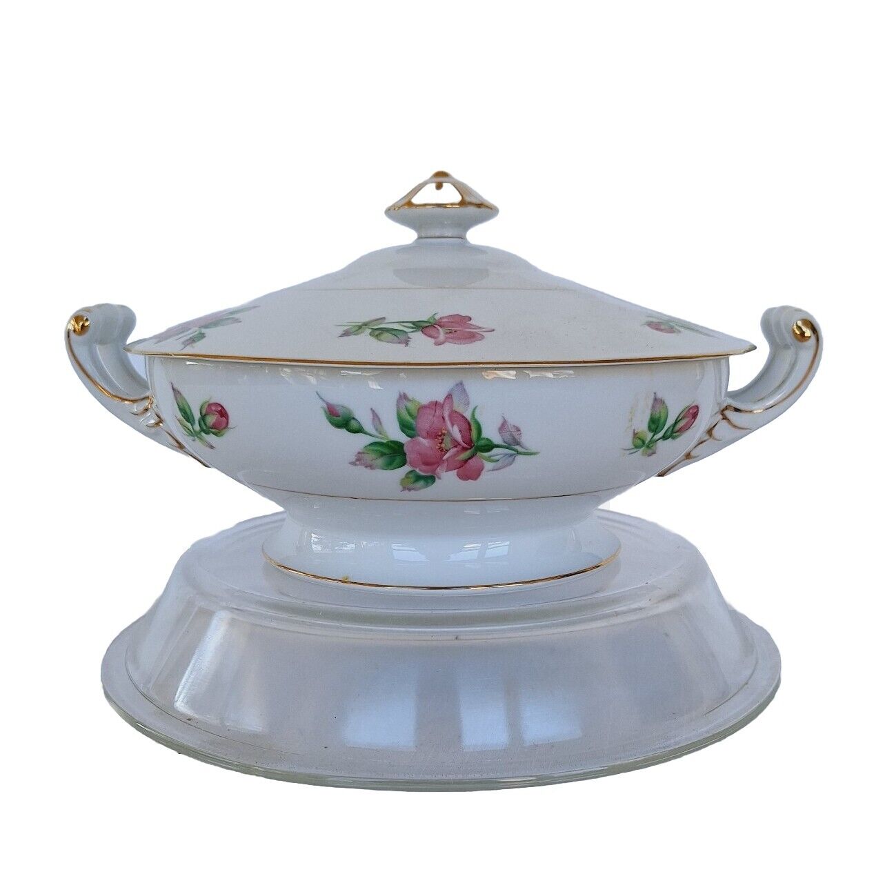 Vintage Roselyn China Covered Tureen Roses Gold Trim Footed 9\