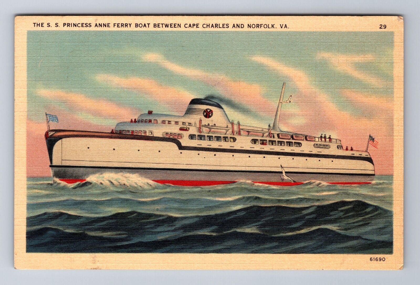 Norfolk VA- Virginia, SS Princess Anne Ferry Boat, Antique, Vintage Postcard