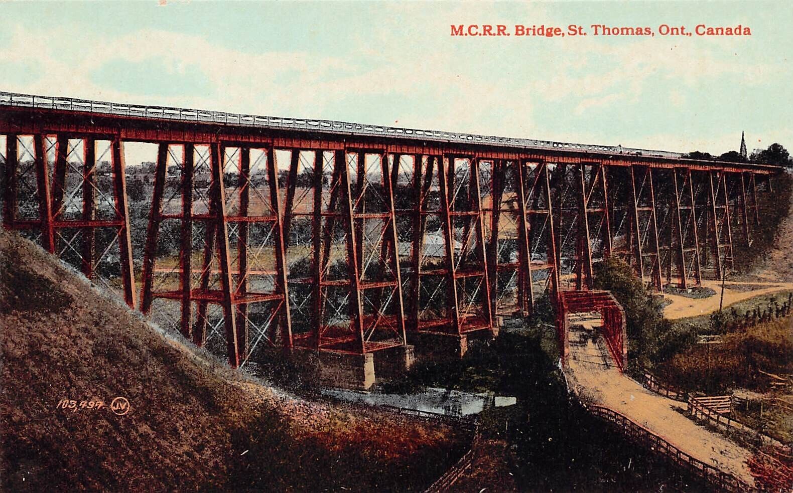 St Thomas Ontario Train Bridge Michigan Railroad Kettle Creek Vtg Postcard C54