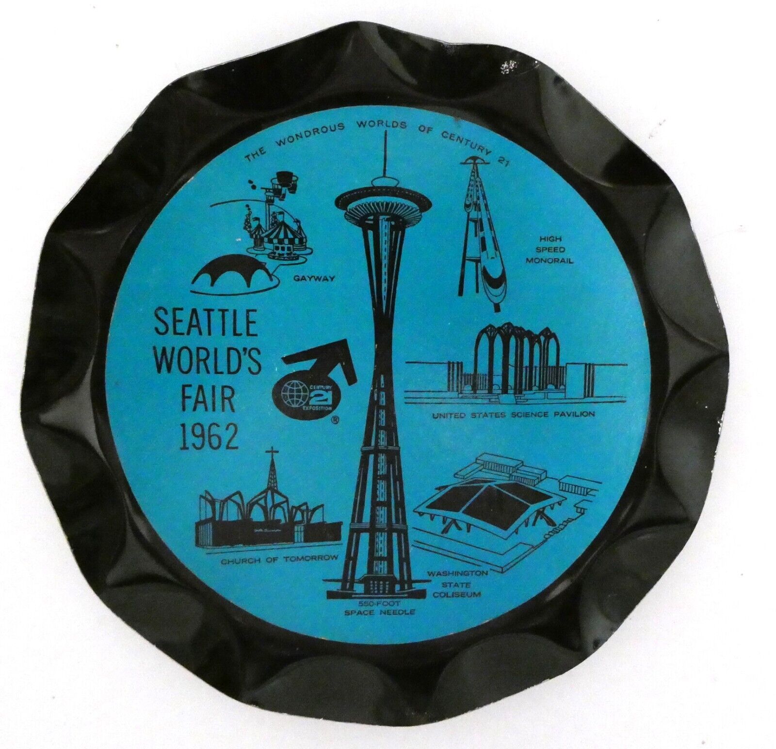 Vintage Plastic Tray Postcard 1962 Seattle World’s Fair Ashtray Coaster Unposted