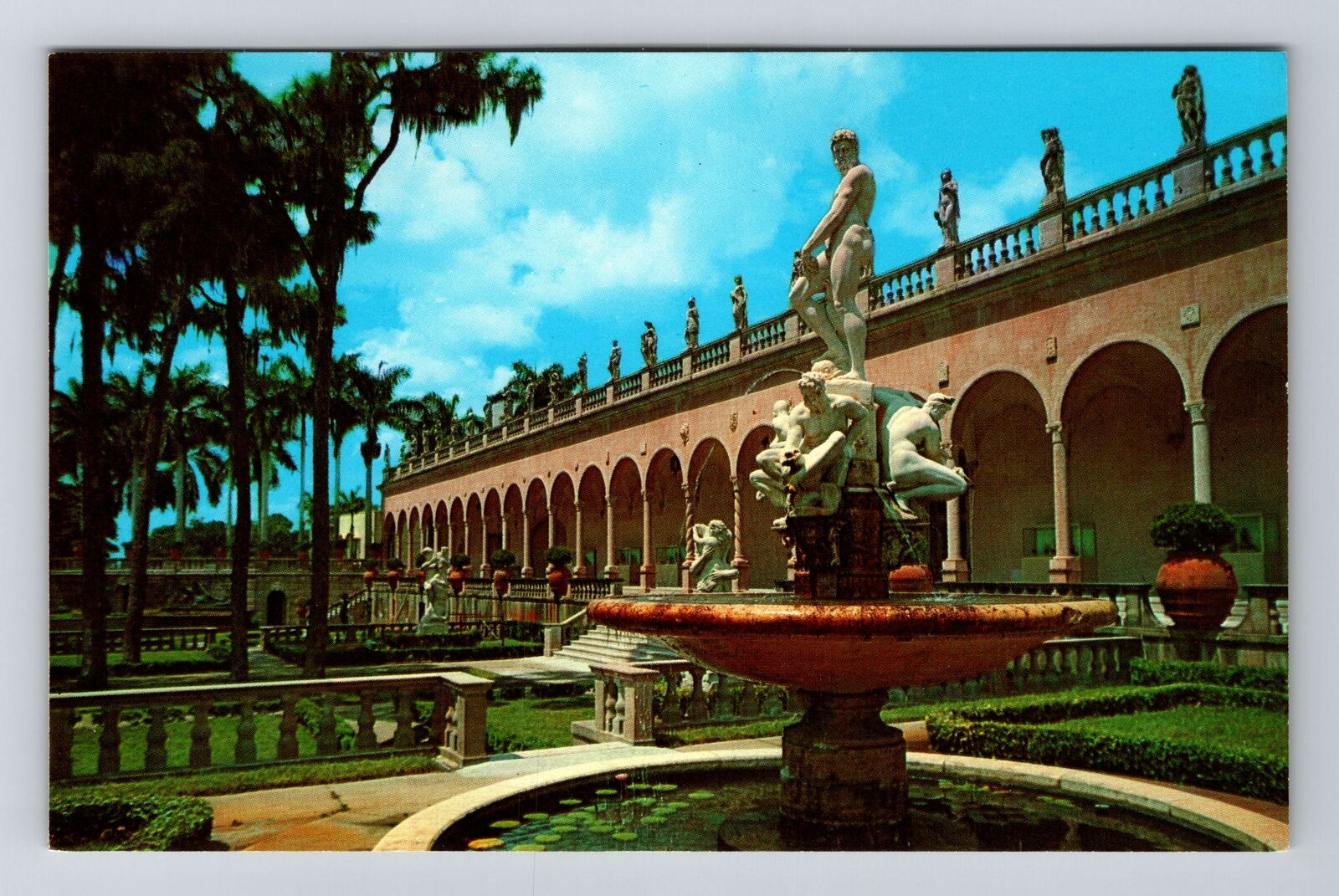 Sarasota FL-Florida Italian Garden Court Fountain Oceanus Vintage Postcard