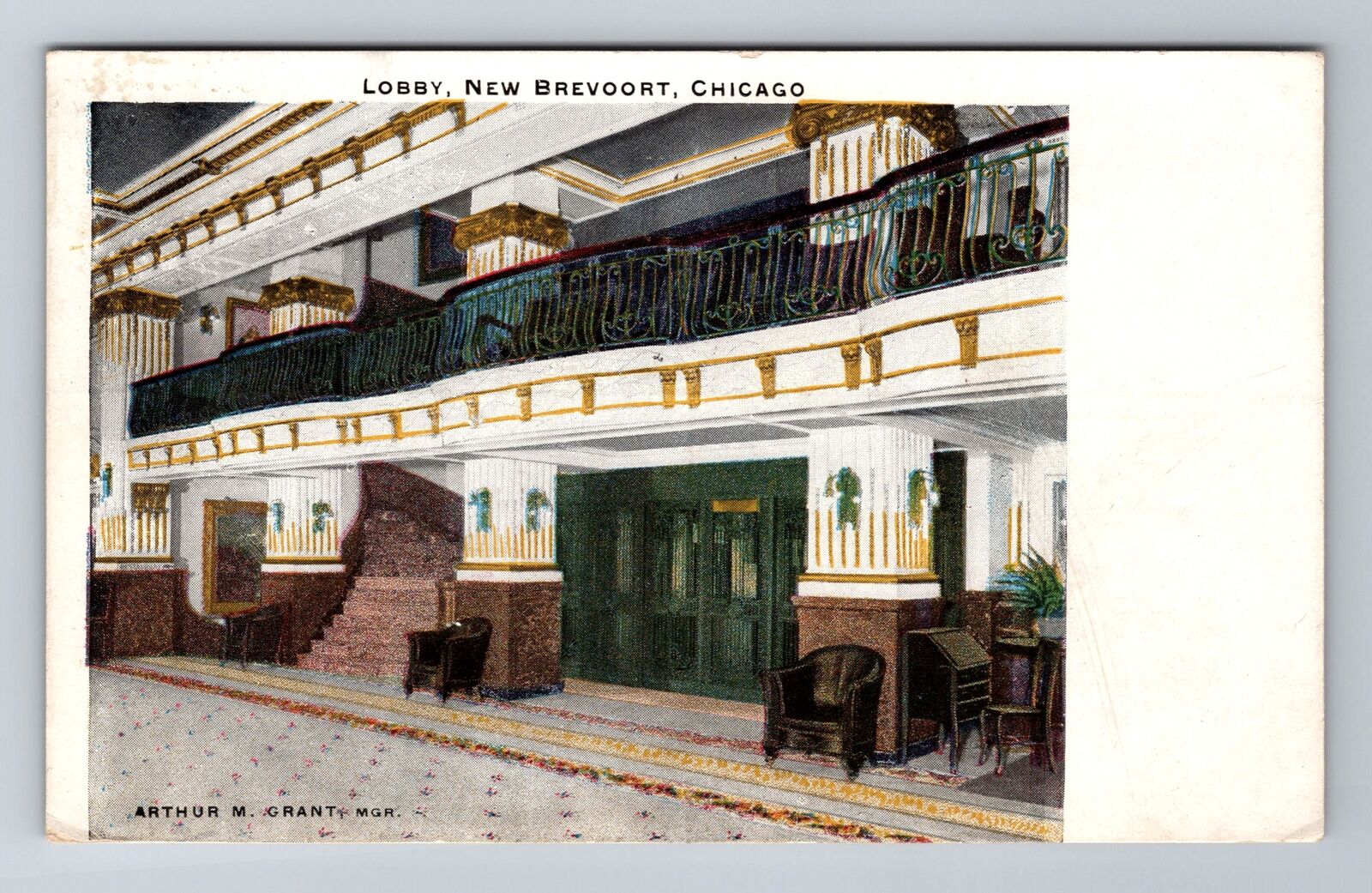 Chicago IL-Illinois, Lobby, New Brevoort, Antique, Vintage c1912 Postcard