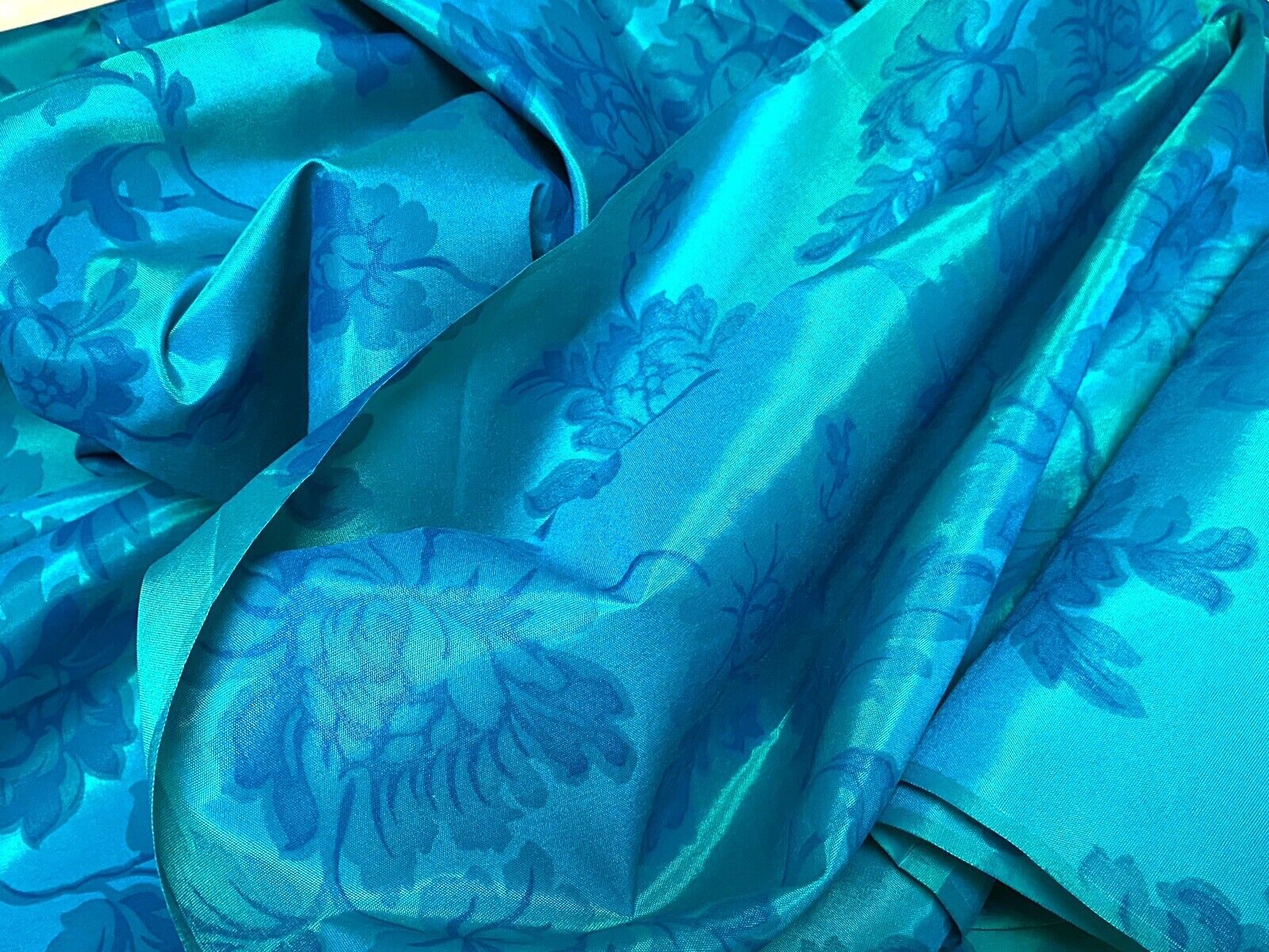 Vintage Taffeta Fabric Teal Blue Emerald  Iridescent 7+ Yds X 44” Stunning