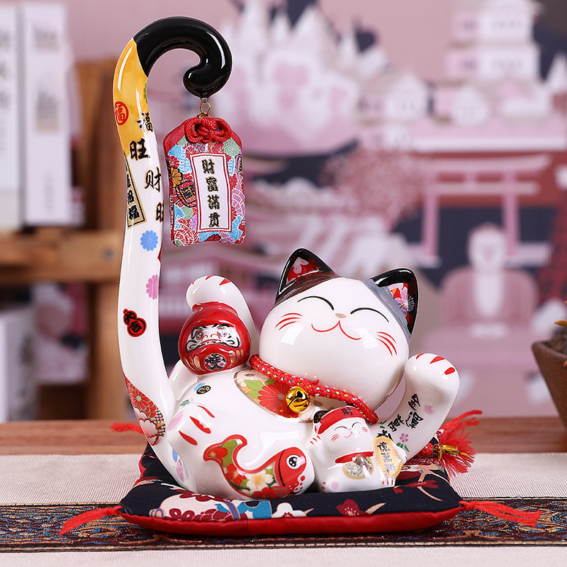 8.6 Inch Ceramic Lucky Cat Money Box Feng Shui Home Ornaments Wine Cabinet Decor