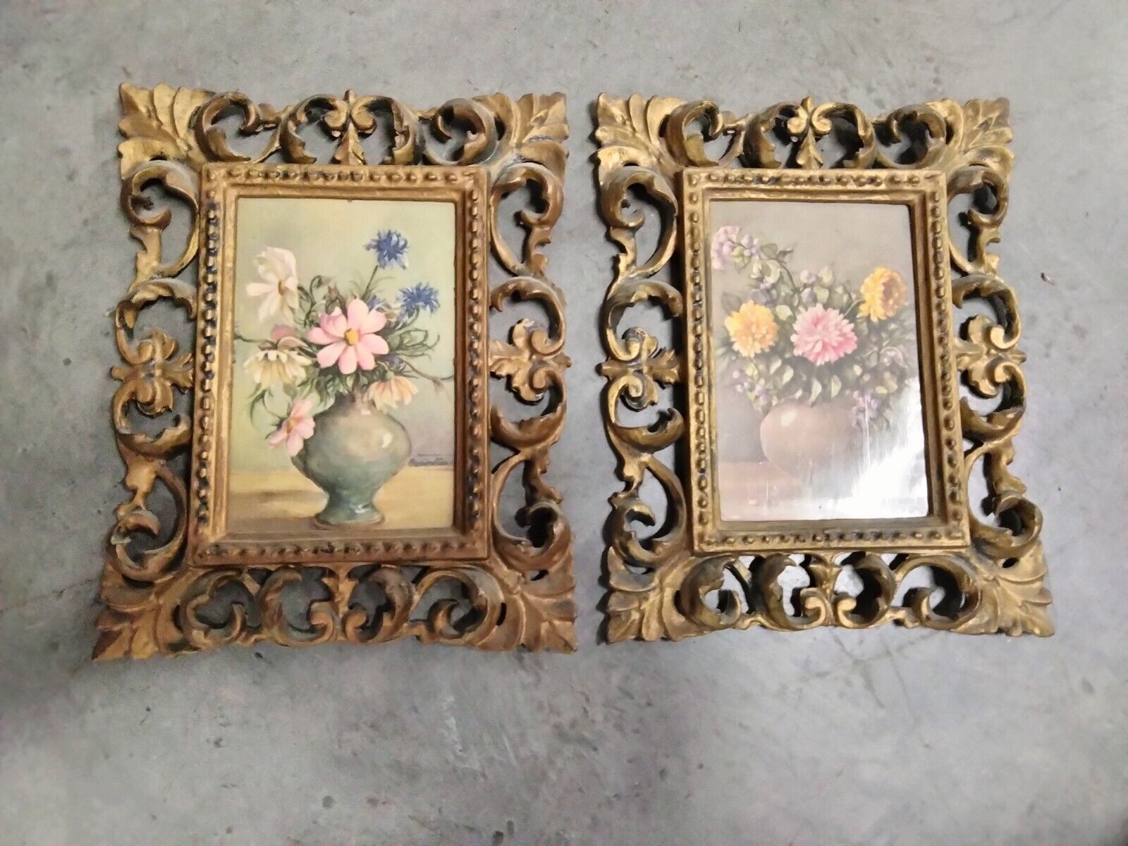 Vtg 2 Italian Floral Prints Ornate Frames Made Italy