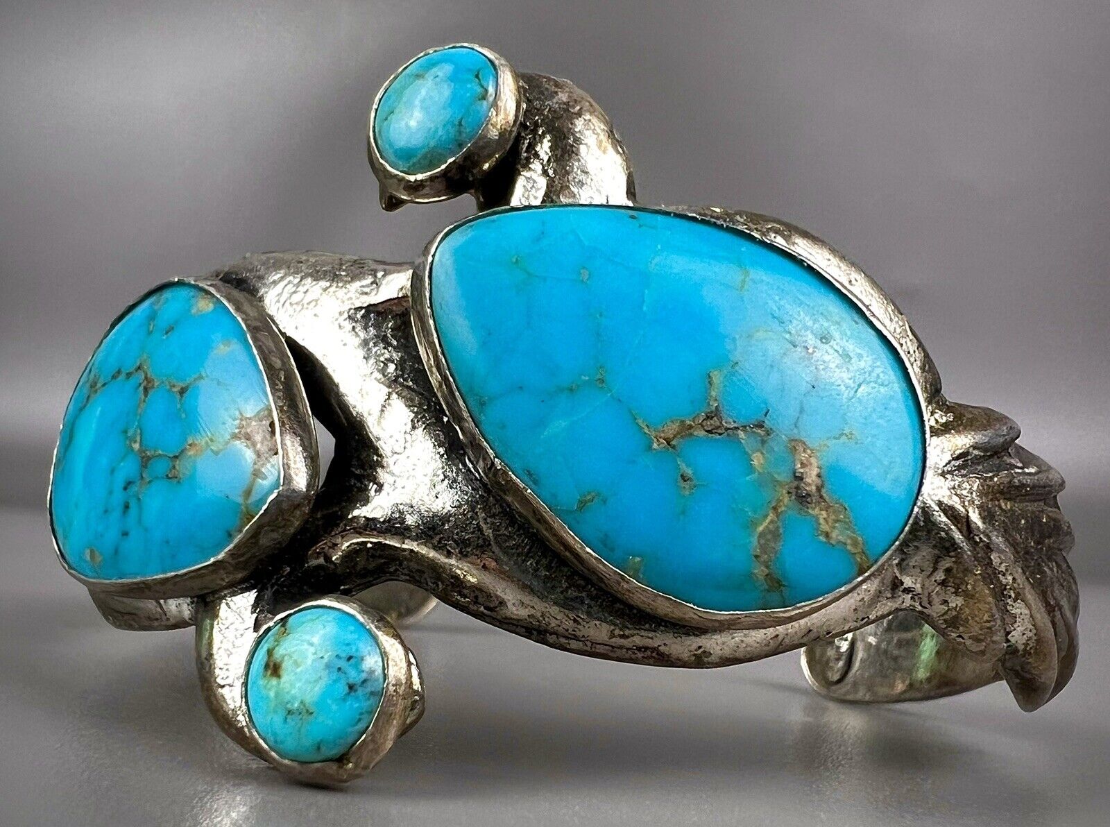 Vintage Navajo Cast Sterling Silver Turquoise Cuff Bracelet ~ UNIQUE ~