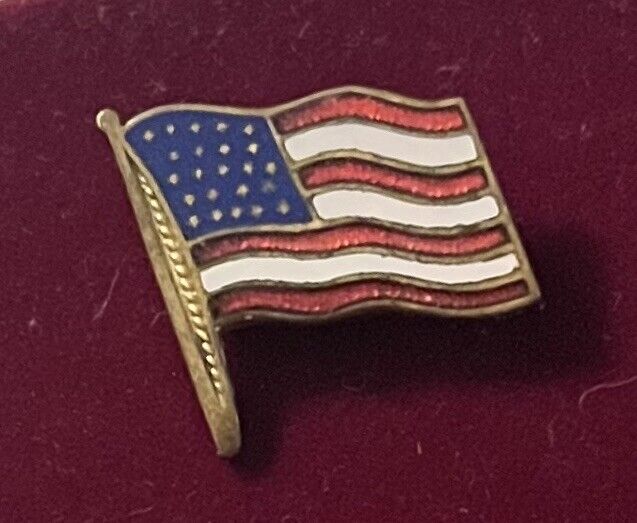 Old Brass & Enamel 23 Star Red, White & Blue Small Flag Pin