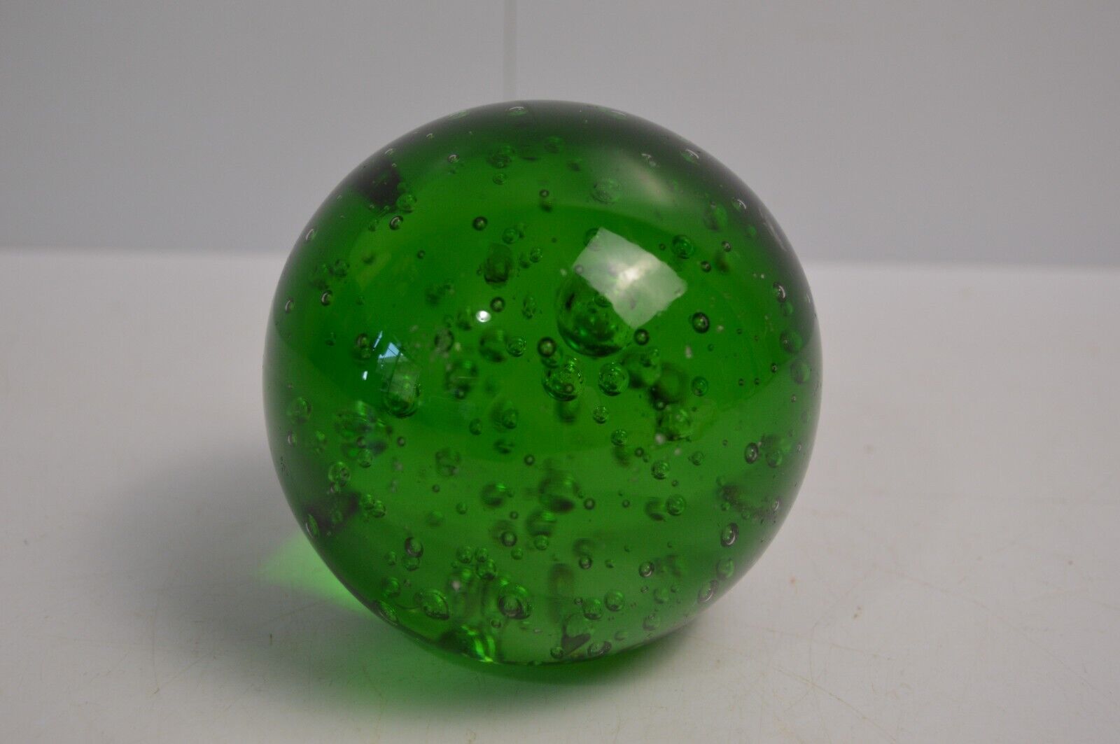 Vintage Green Glass Paperweight MCM Bubbles Collectible Art Decor