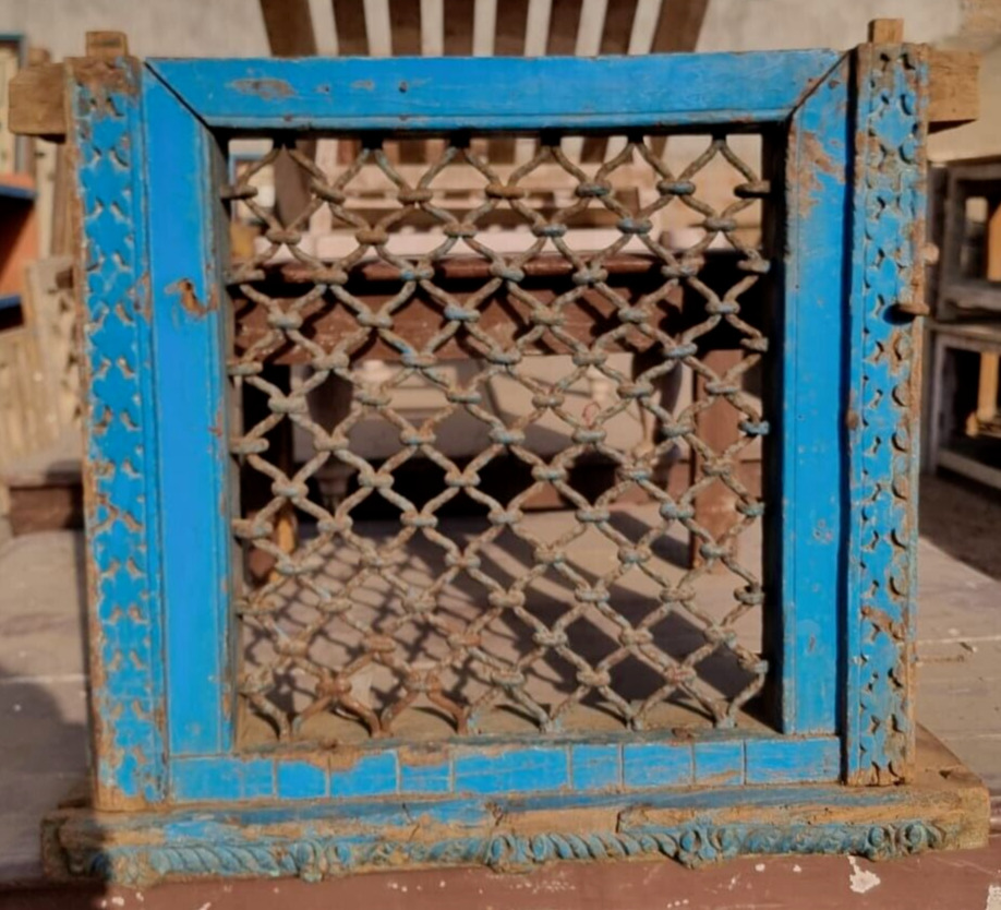 1800\'s Antique Iron & Wooden Hand Carved Jali Work Mughal Architectural Window