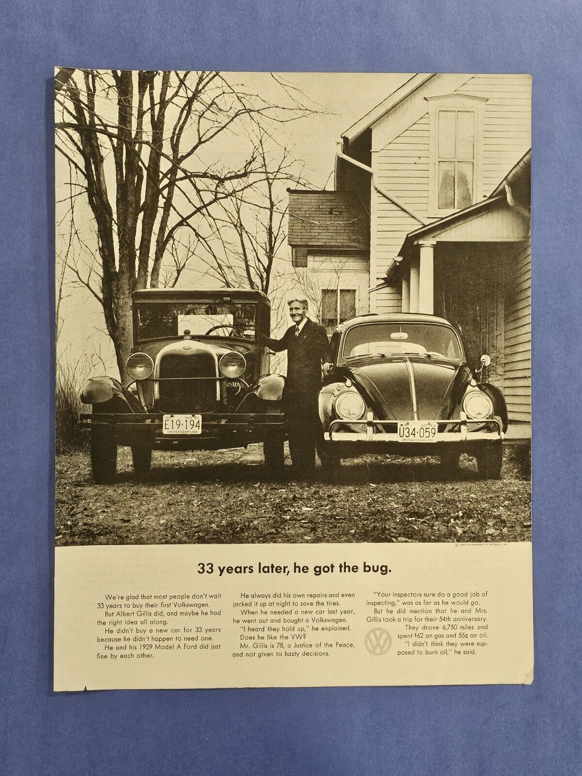 1963 Vintage Print Ad VW Volkswagen Beetle & 1929 Ford Model A