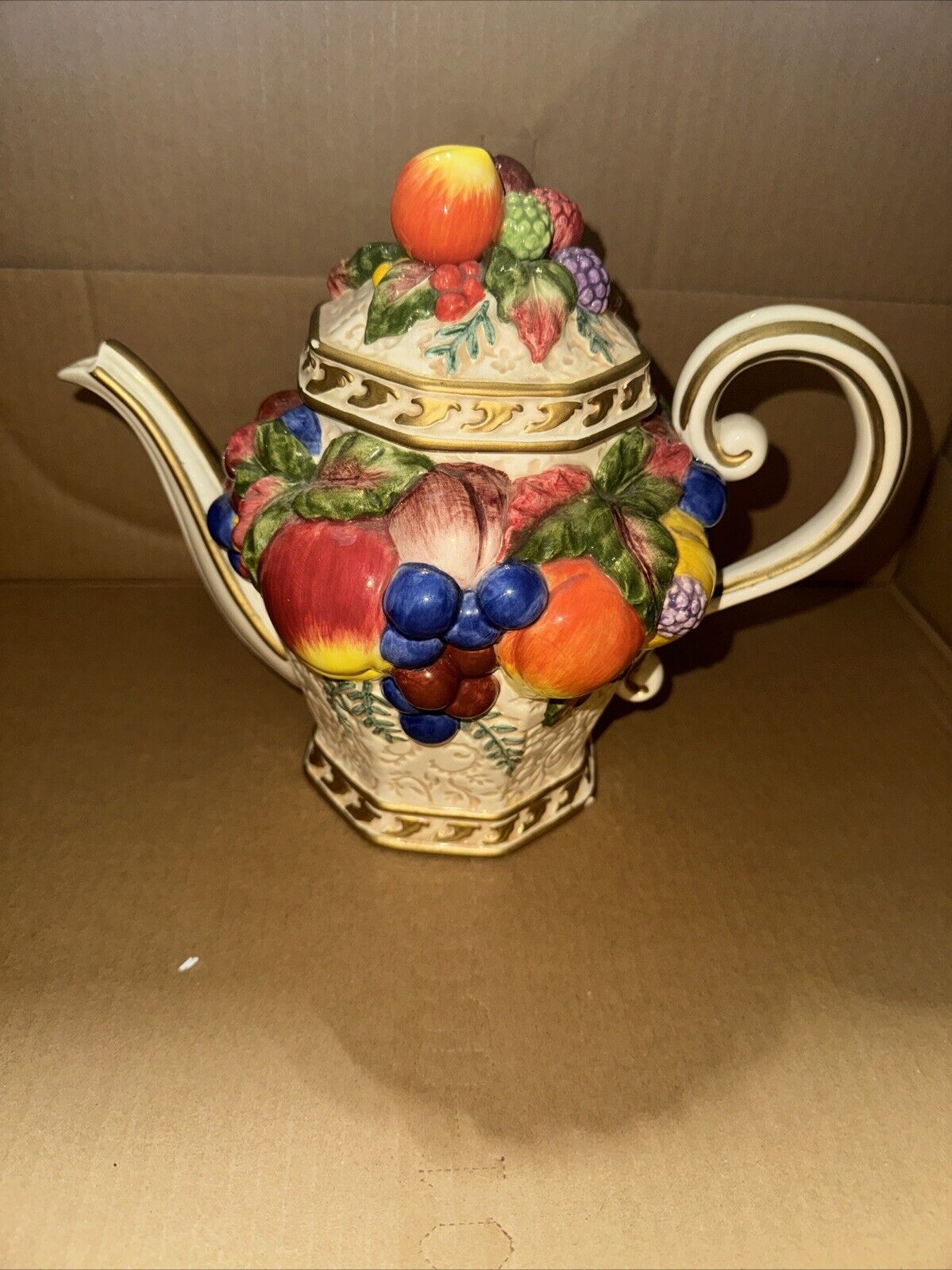 Fitz & Floyd • Vintage • Teapot • W/ Fruits Design 