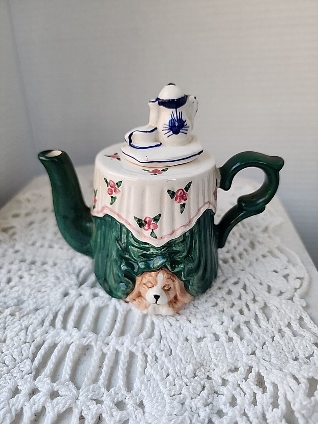 World Bazaar Mini Tea Party Teapot Dog Sleeping Under the table Hand Painted