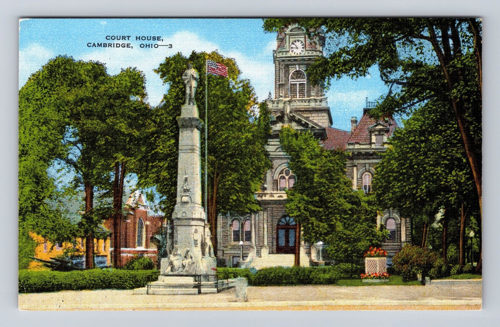 Cambridge OH- Ohio, Court House, Antique, Vintage Souvenir Postcard