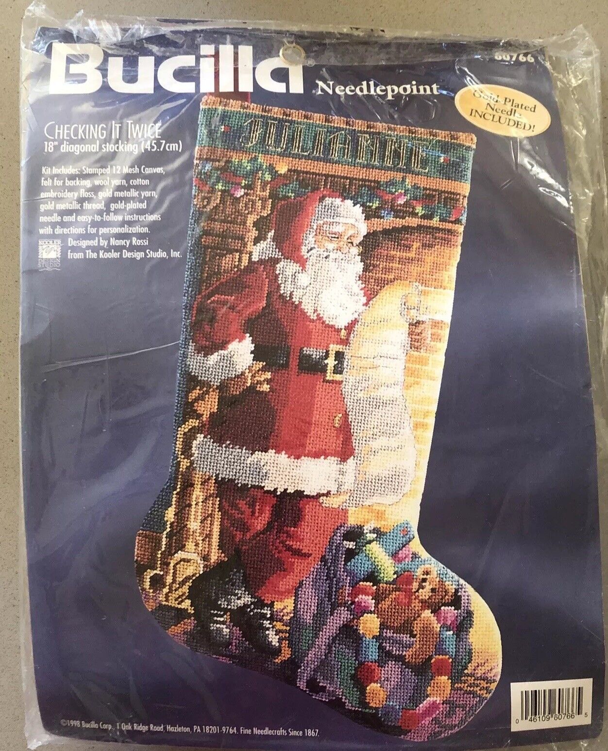 Santa VTG 60766 Bucilla Needlepoint Kit Christmas Stocking Checking It Twice
