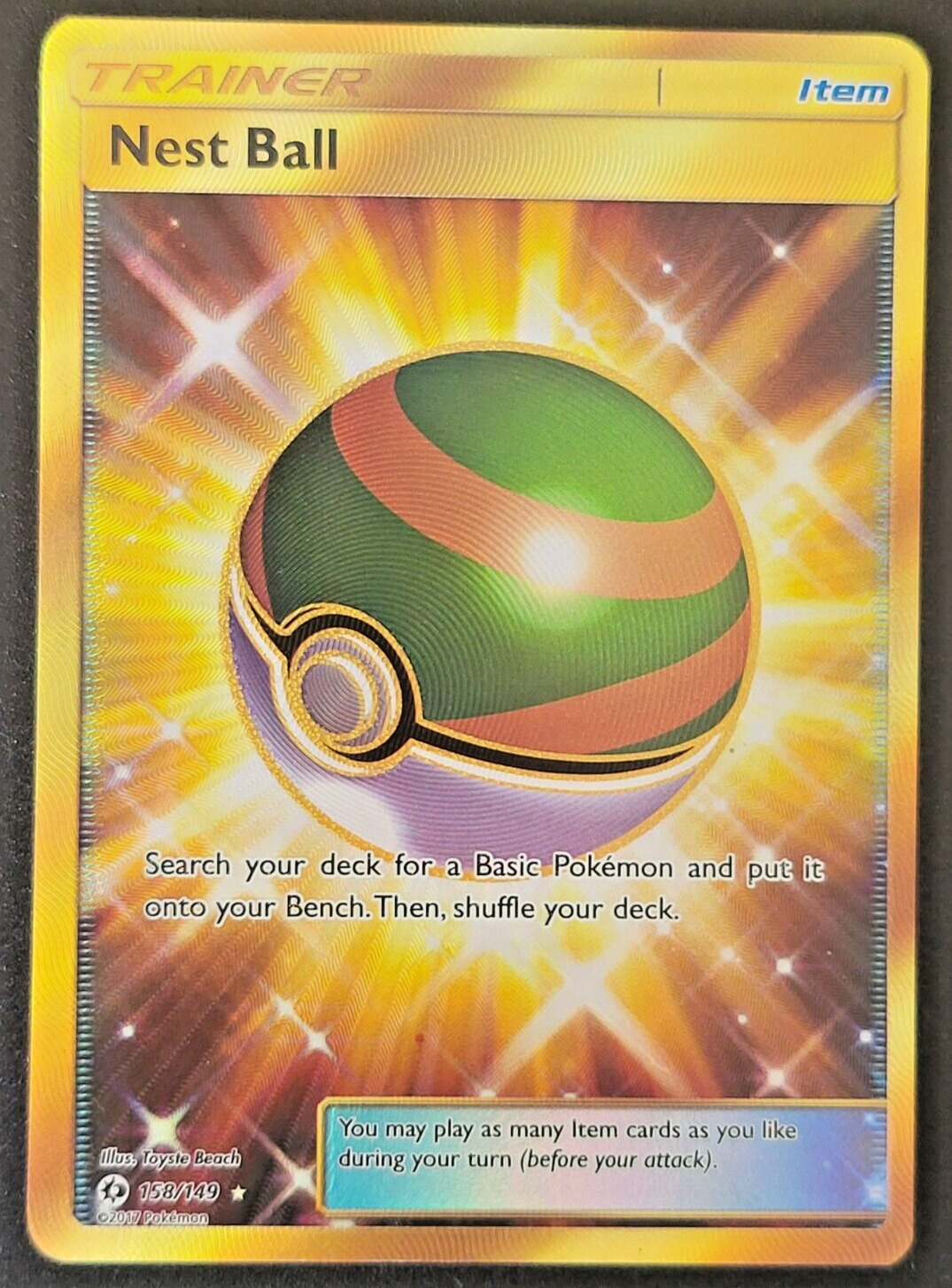 Pokemon Card - Nest Ball - Sun & Moon Base Set - Secret Rare - 158/149 - NM