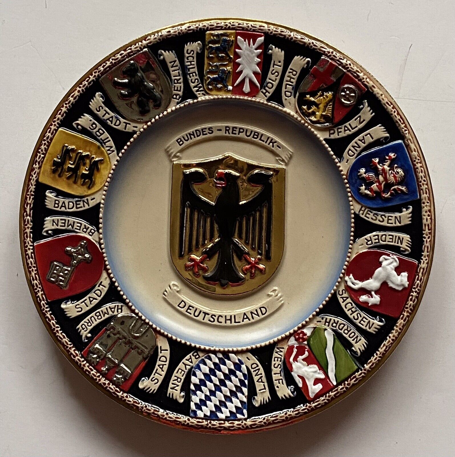 Vtg West Germany Coat Of Arms Plate Thewalt Ceramic Bundes Republik Deutschland