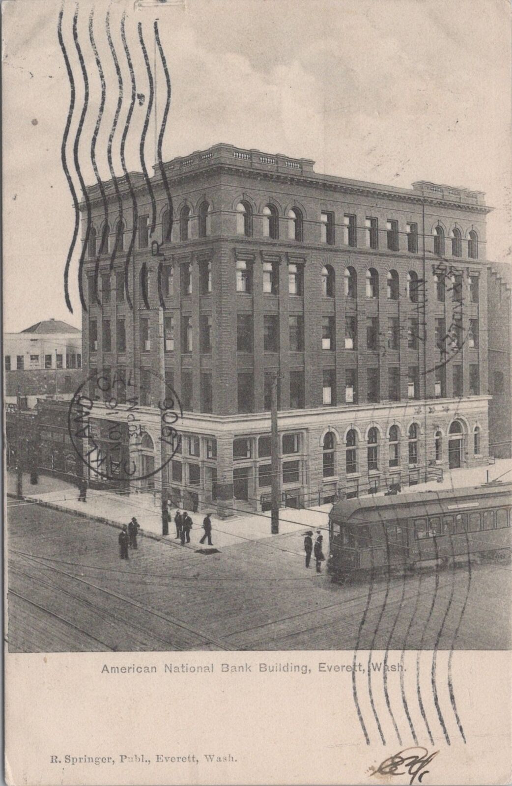 American National Bank Building, Everett Washington 1908 RPO PM Postcard