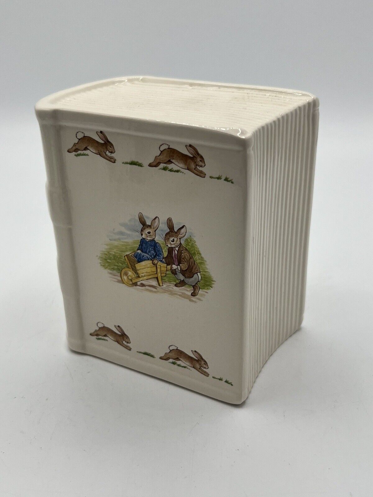 Vintage 1988 Bunnykins Royal Doulton Piggy Bank Book Rabbits 4”x4.25”