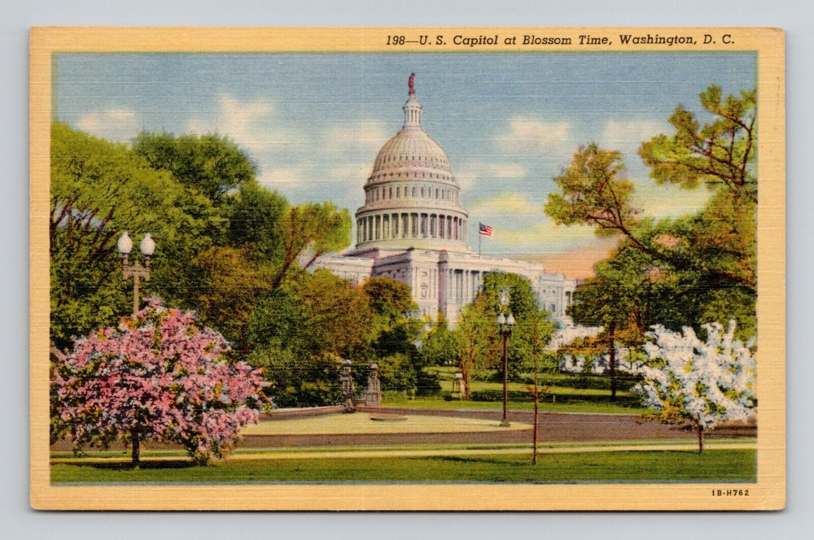 Postcard Springtime at the US Capitol Washington DC, Vintage Linen F19