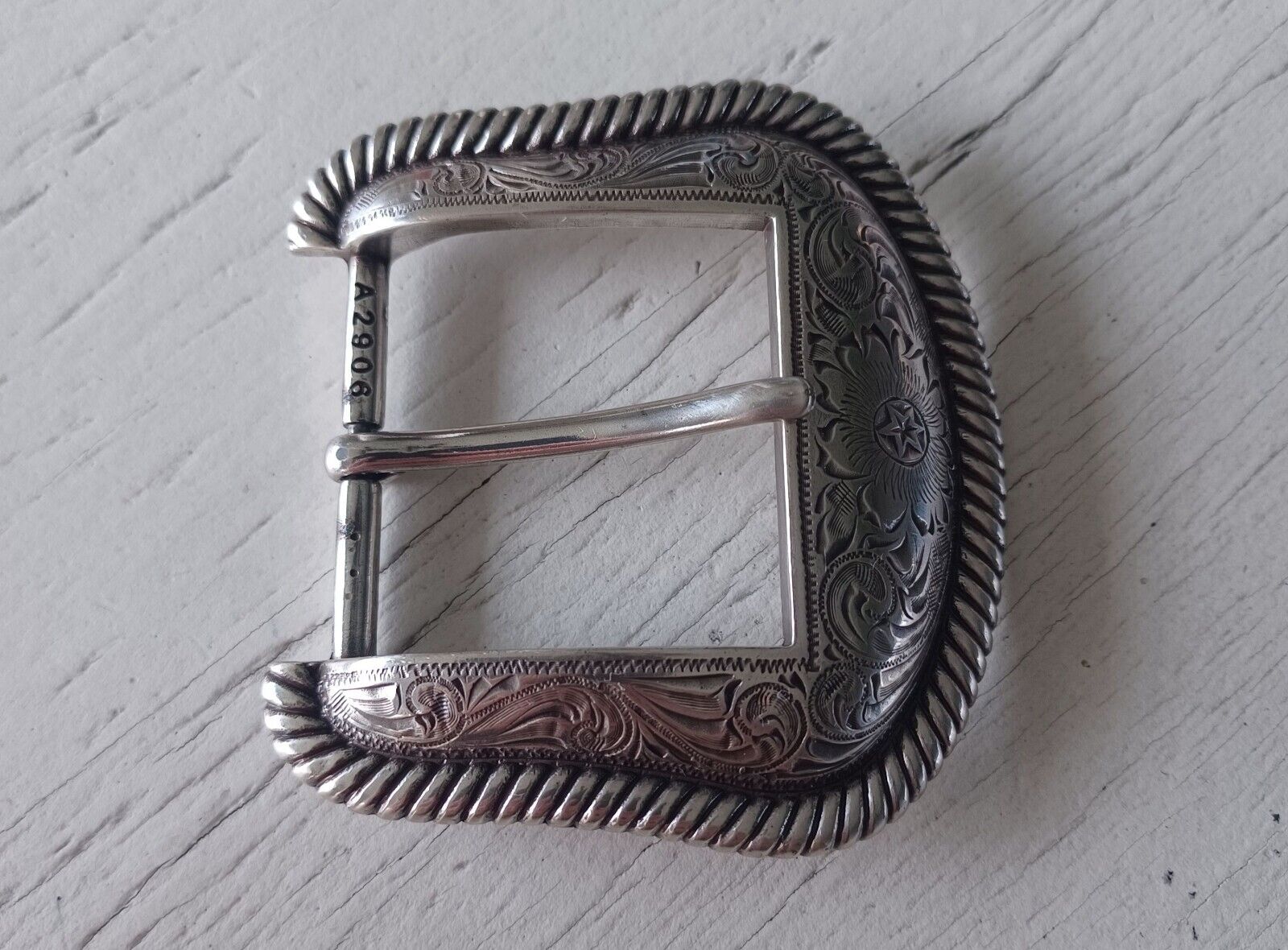 Vintage Silver Swirl Country Western Belt Buckle Cowgirl Cowboy Roped Edge