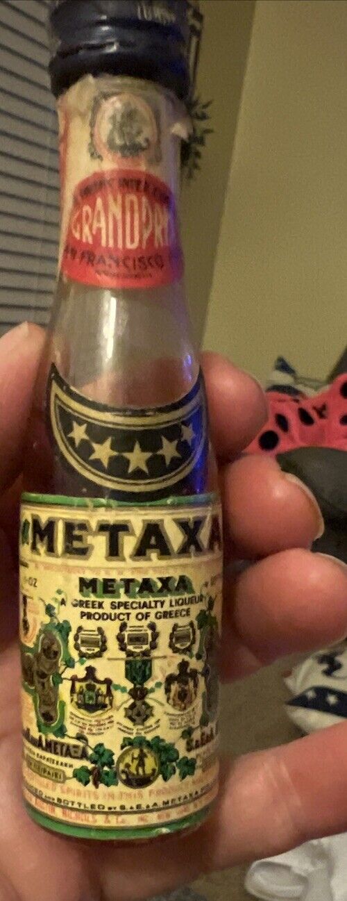 Vintage Miniature EMPTY Liquor Glass Bottle METAXA 5 STAR Brandy
