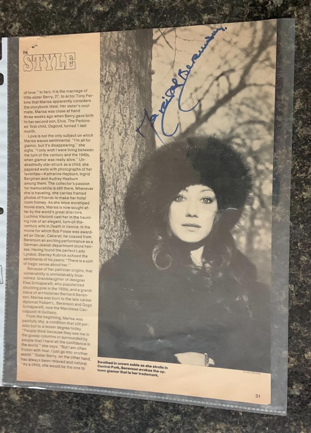 Marisa Berenson autographed magazine picture -- Actress - Cabaret