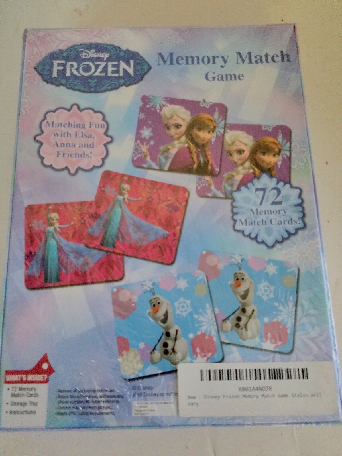 Disney Frozen Memory Match Game 2-4 players, age 3 plus 72 cards new