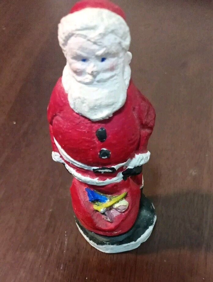 1940s Vintage Chalkware Santa Claus / Bag of Toys Christmas Figurine 