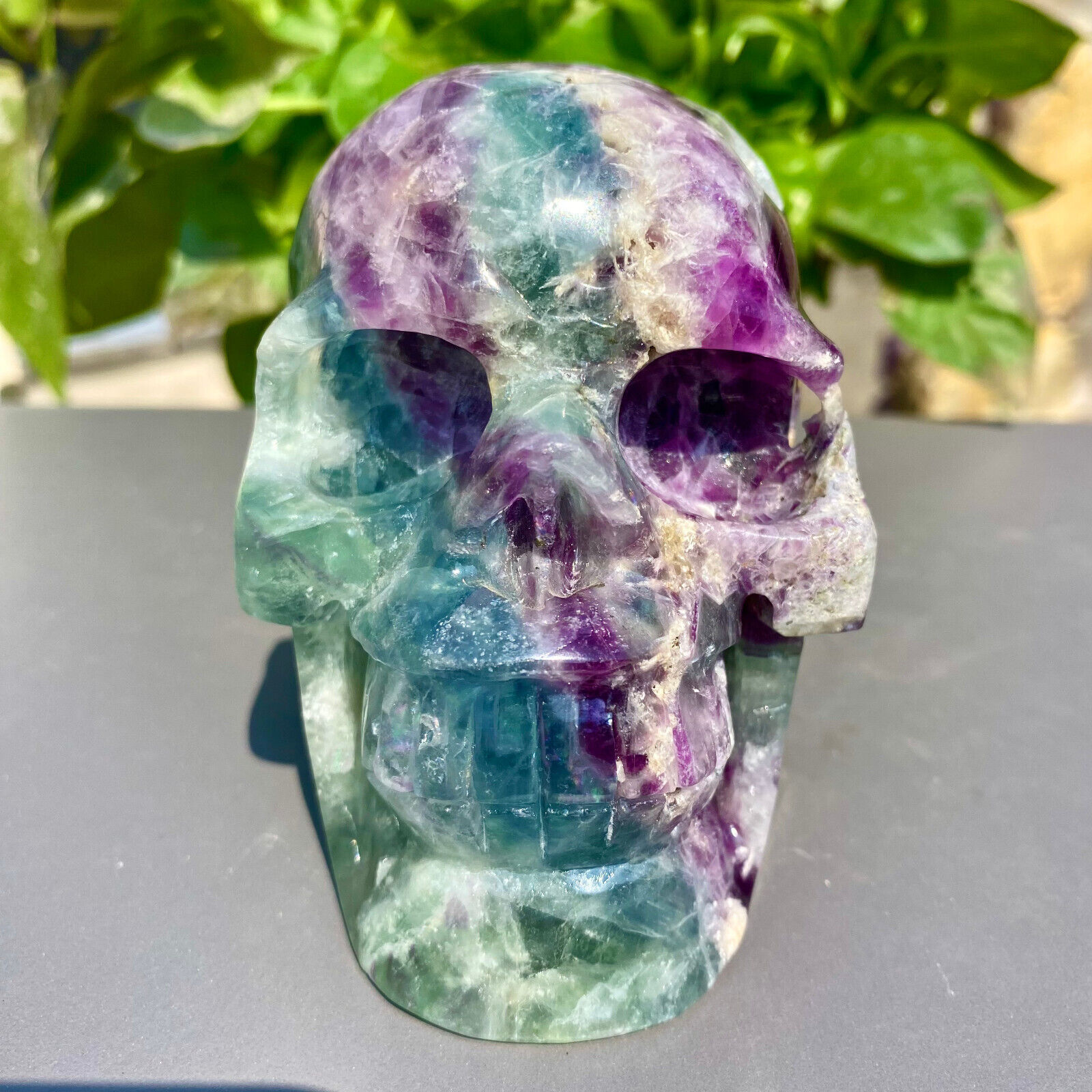 2.7LB Natural fluorite skull quartz hand carved crystal skull healing