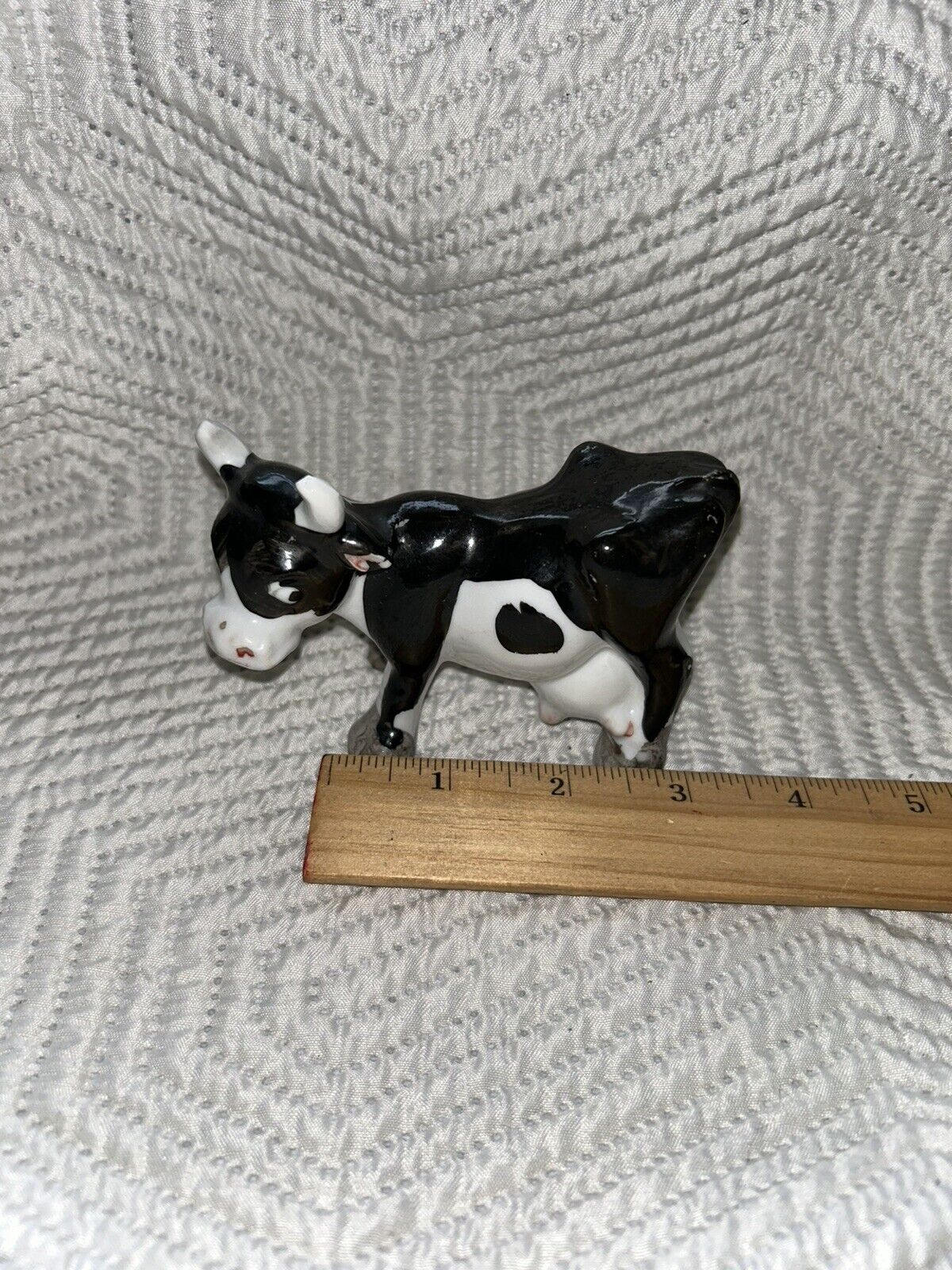 Vintage Dairy Cow Figurine Black & White Ceramic Made in JAPAN