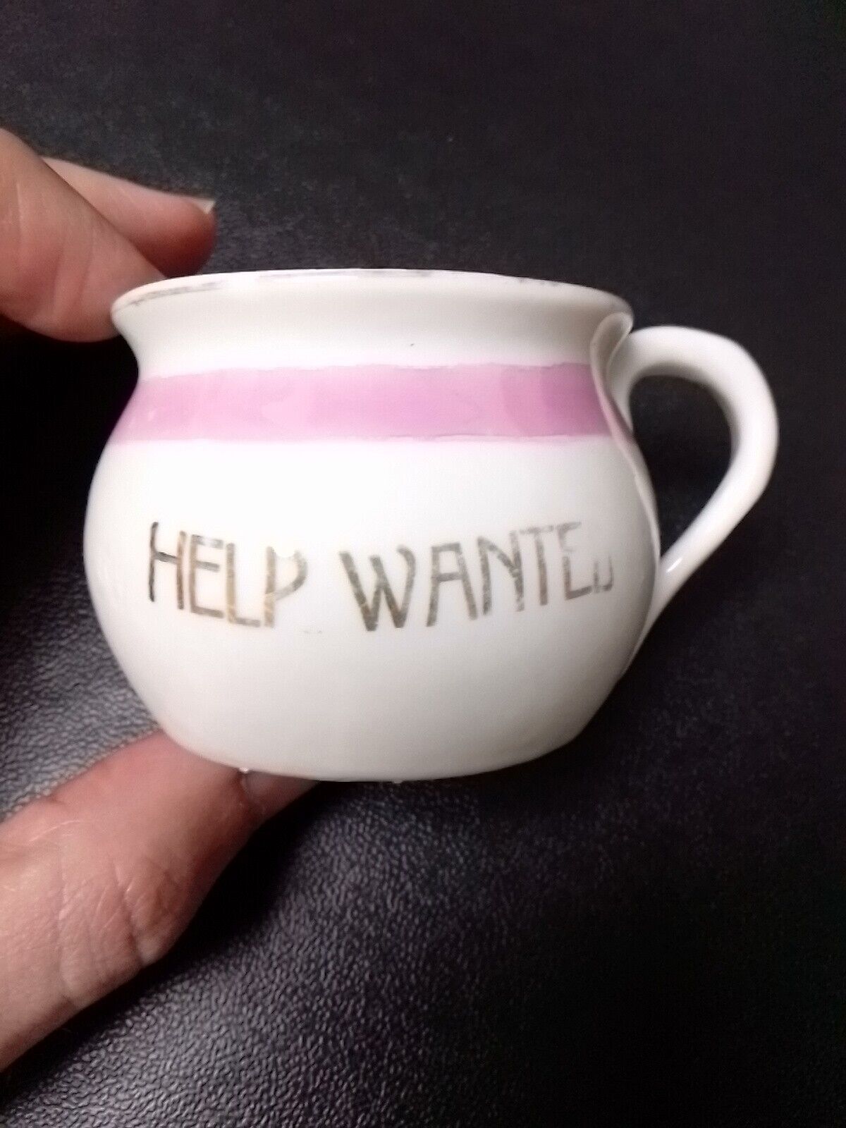 Vintage Gag Gift Chamber Pot Cup Potty Mug White Pink Help Wanted 