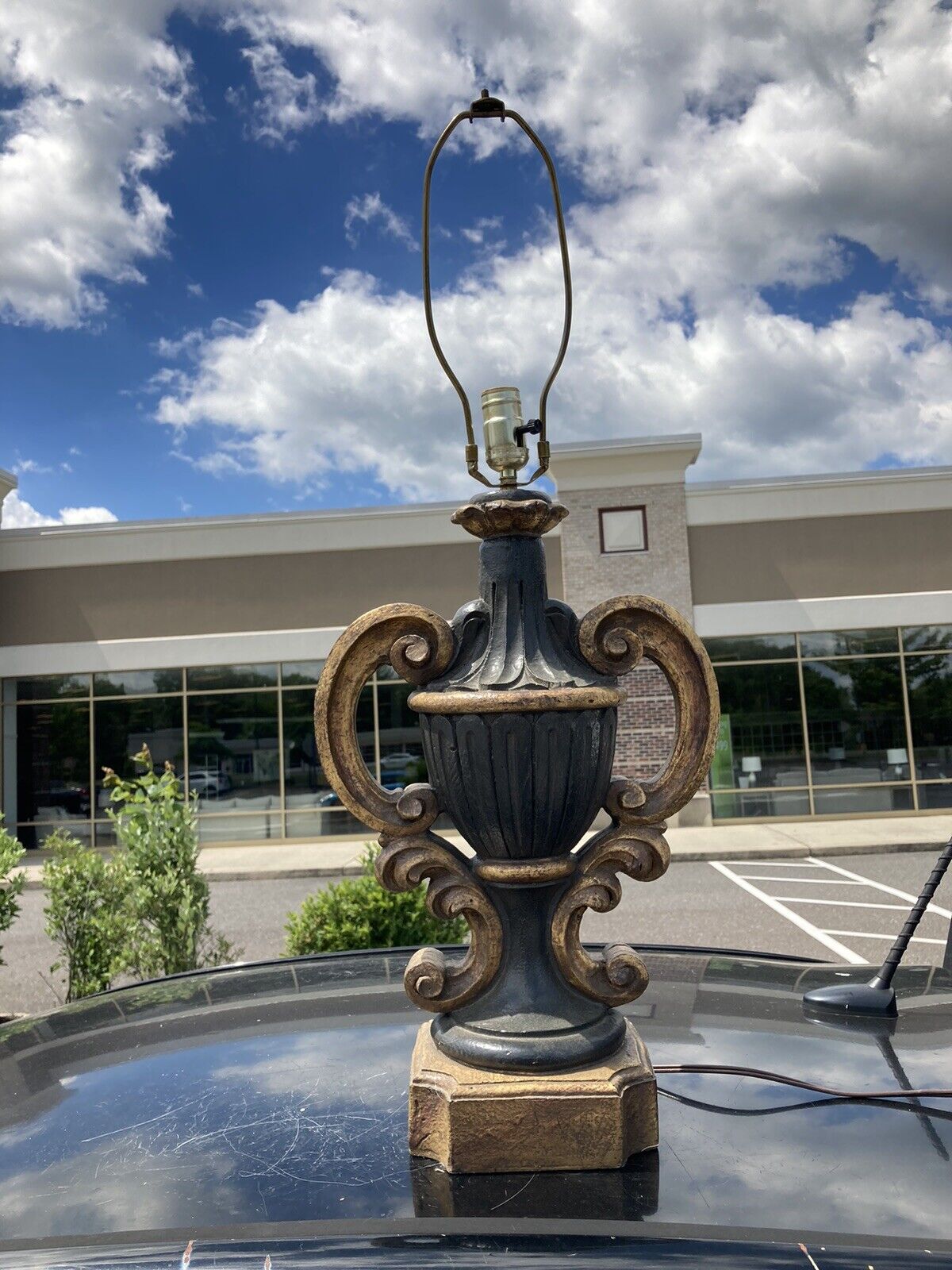 Large 33” Table Lamp Trophy Urn Style Ornate Elaborate Handles Vintage