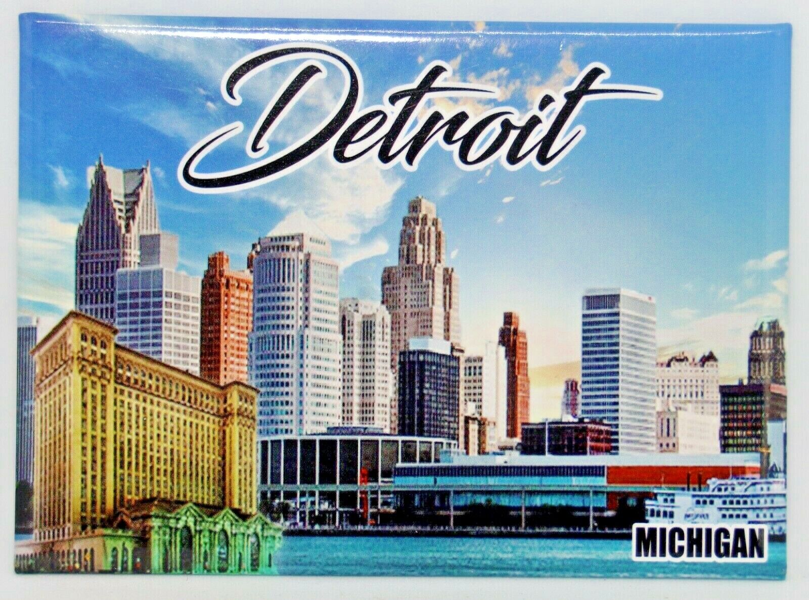 Detroit Michigan Photo Day Skyline Magnet 2.5
