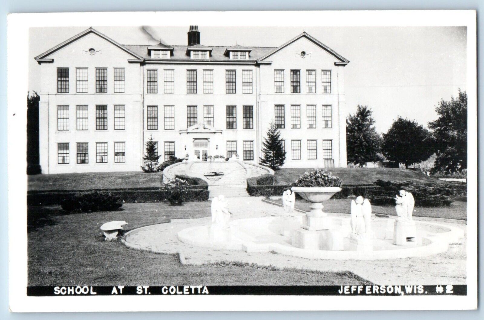 Jefferson Wisconsin WI Postcard RPPC Photo School At St. Colleta c1940's Vintage
