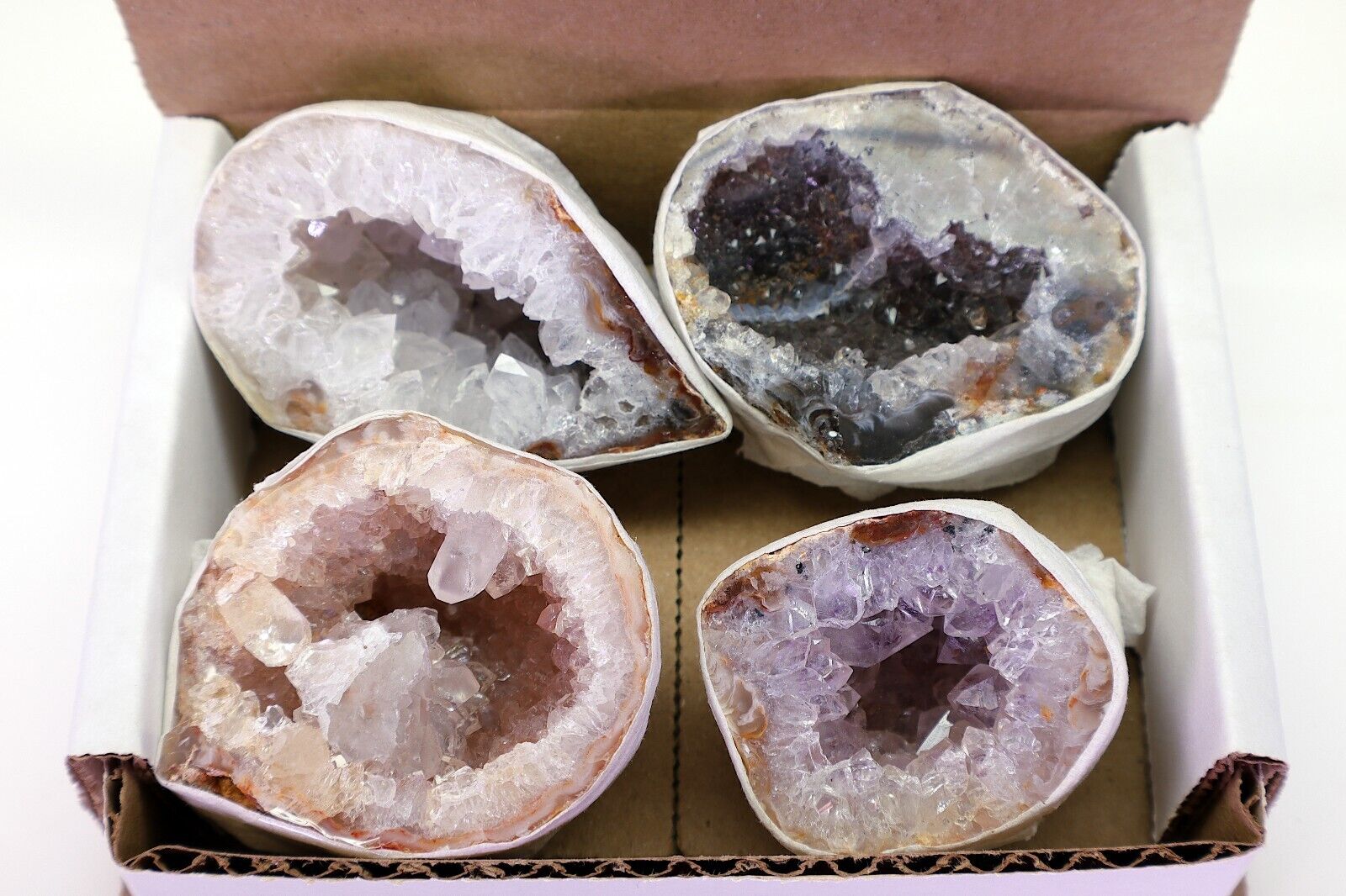 Oco Geodes 4 Pieces Natural Polished Agate Crystals Druzy Geode Halves A Grade