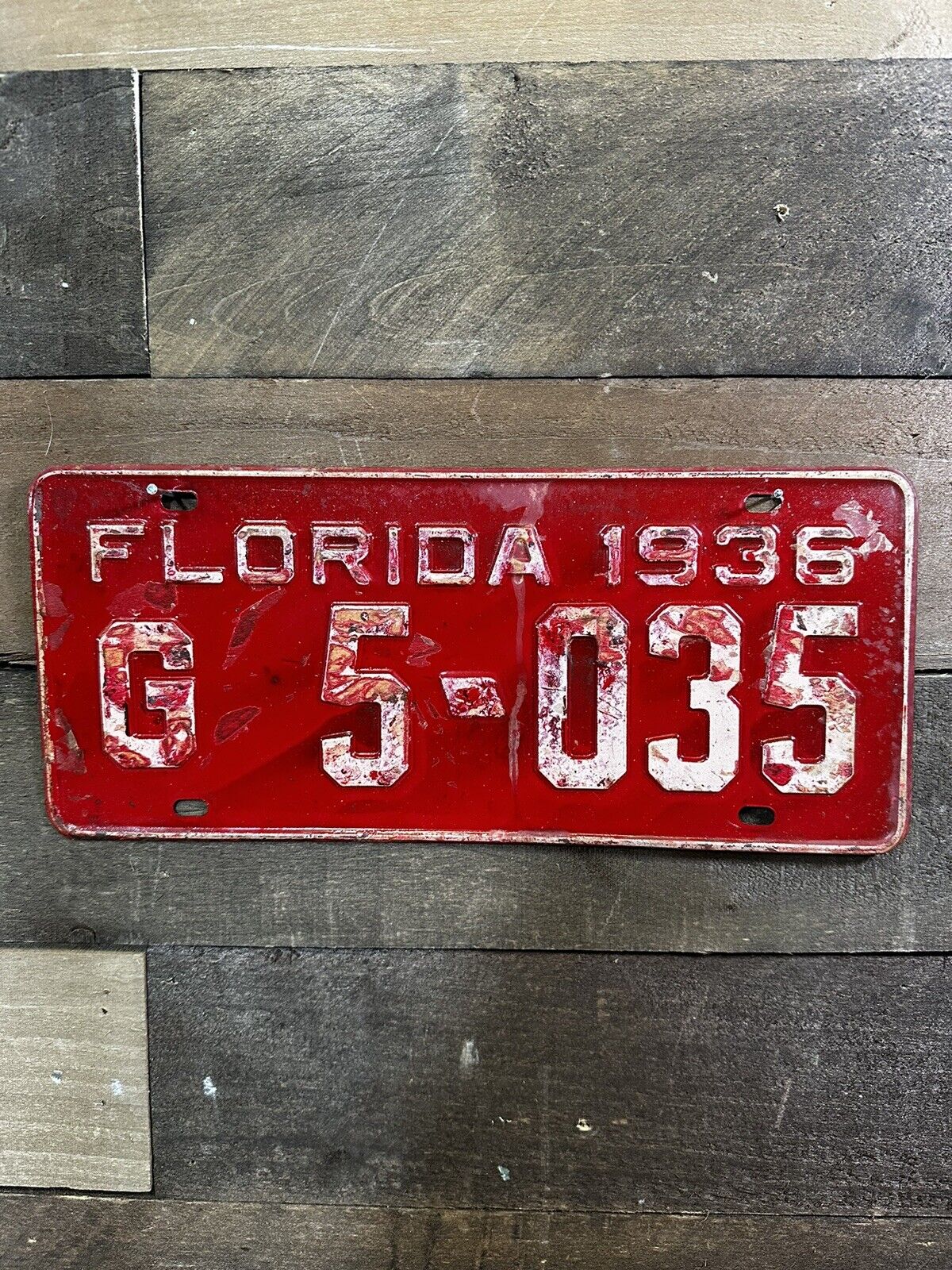 VINTAGE 1936 FLORIDA TAG TRUCK LICENSE PLATE #G 5-035