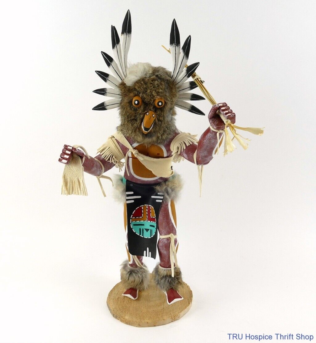 Signed 20” Hand Crafted Great Horned Owl Kachina Doll by Lango