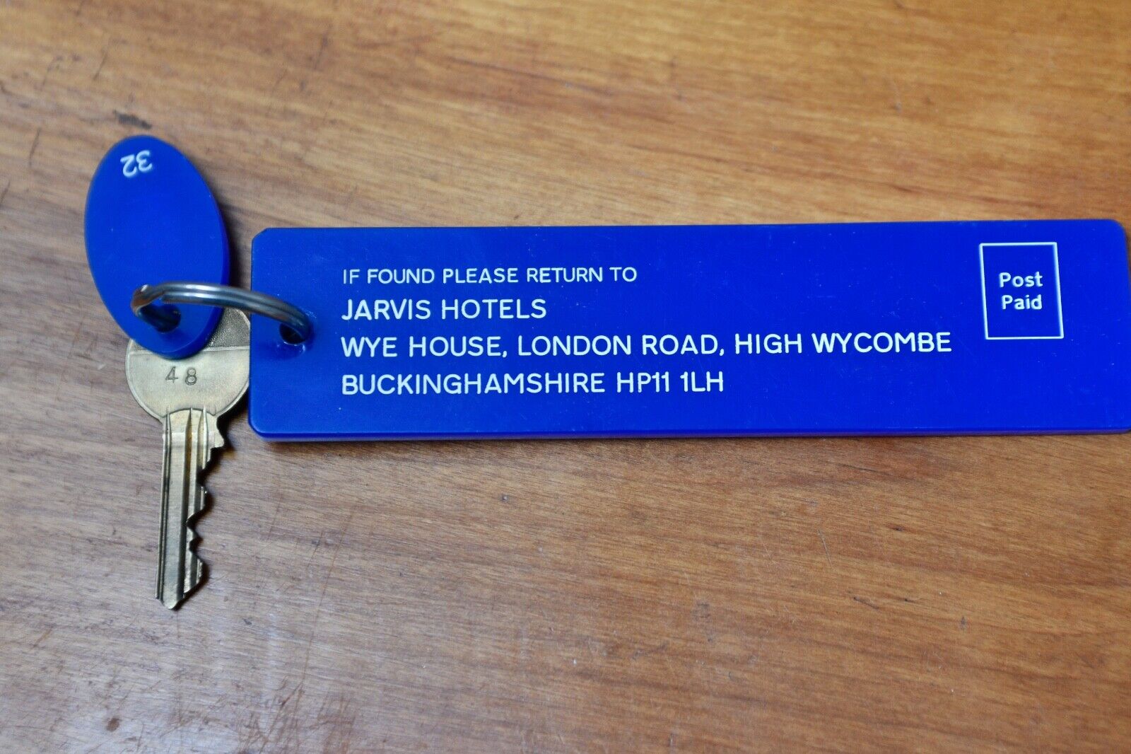 Vintage  Wye House London Room 701 Jarvis Hotel England Blue Keychain 