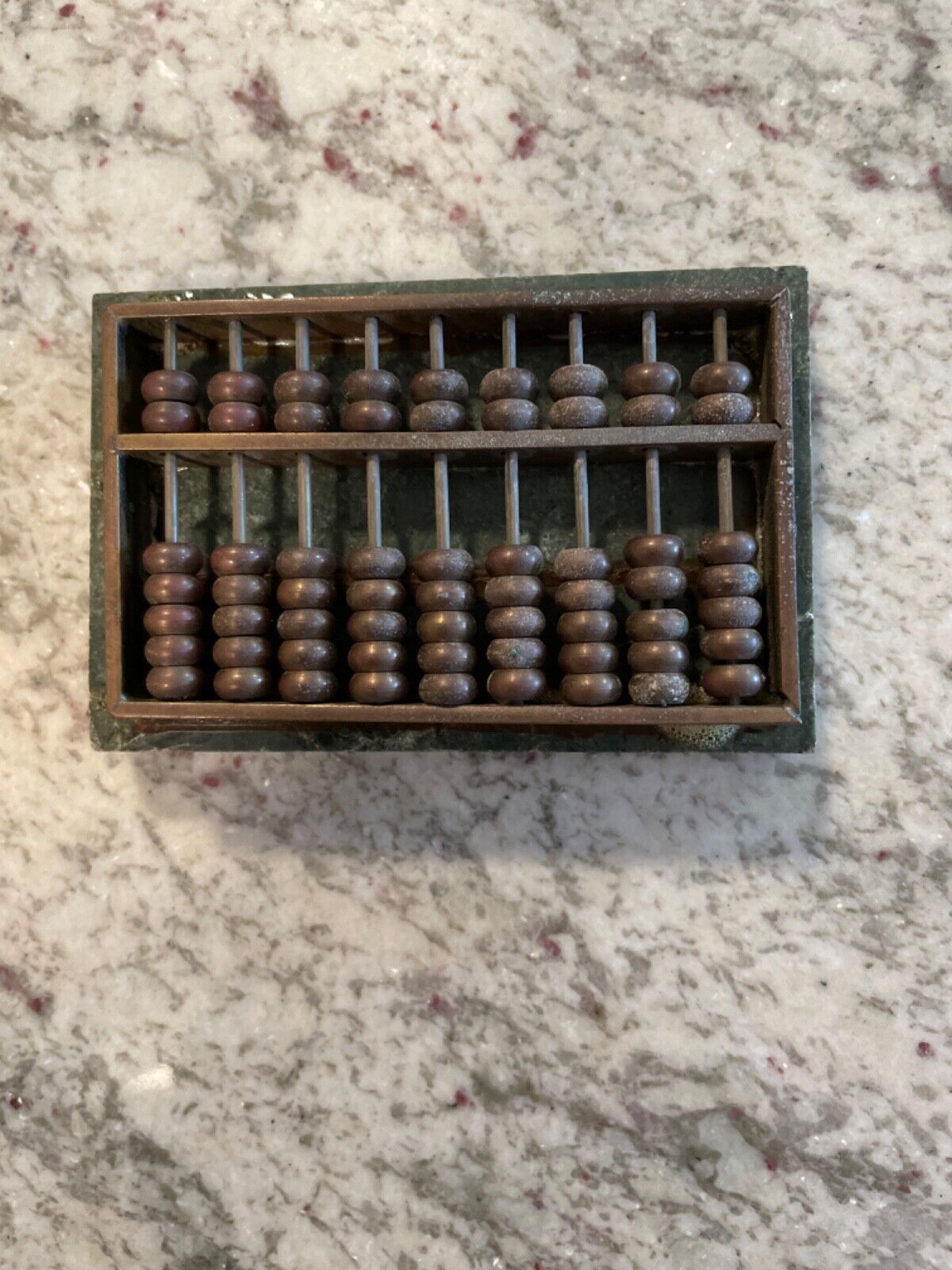Vintage Mini Brass Abacus on Green Marble Base   3.5”x2.25”