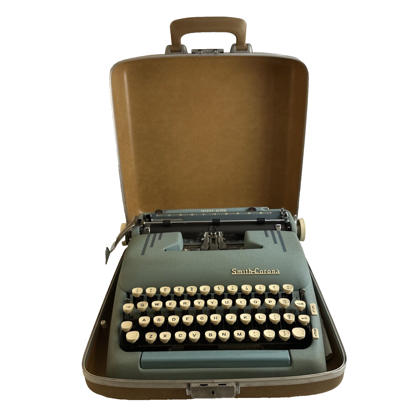 Vintage Smith-Corona SILENT SUPER Portable Typewriter. Pastel Green/Baby Blue