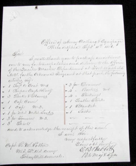 FORT WASHITA OKLAHOMA INDIAN TERRITORY 1856 US ARMY SUPPLY LIST