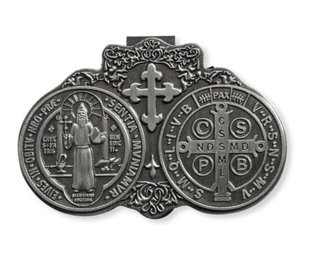 St. Saint Benedict Medal Cross Crucifix Auto Car Visor Clip Religious Protection