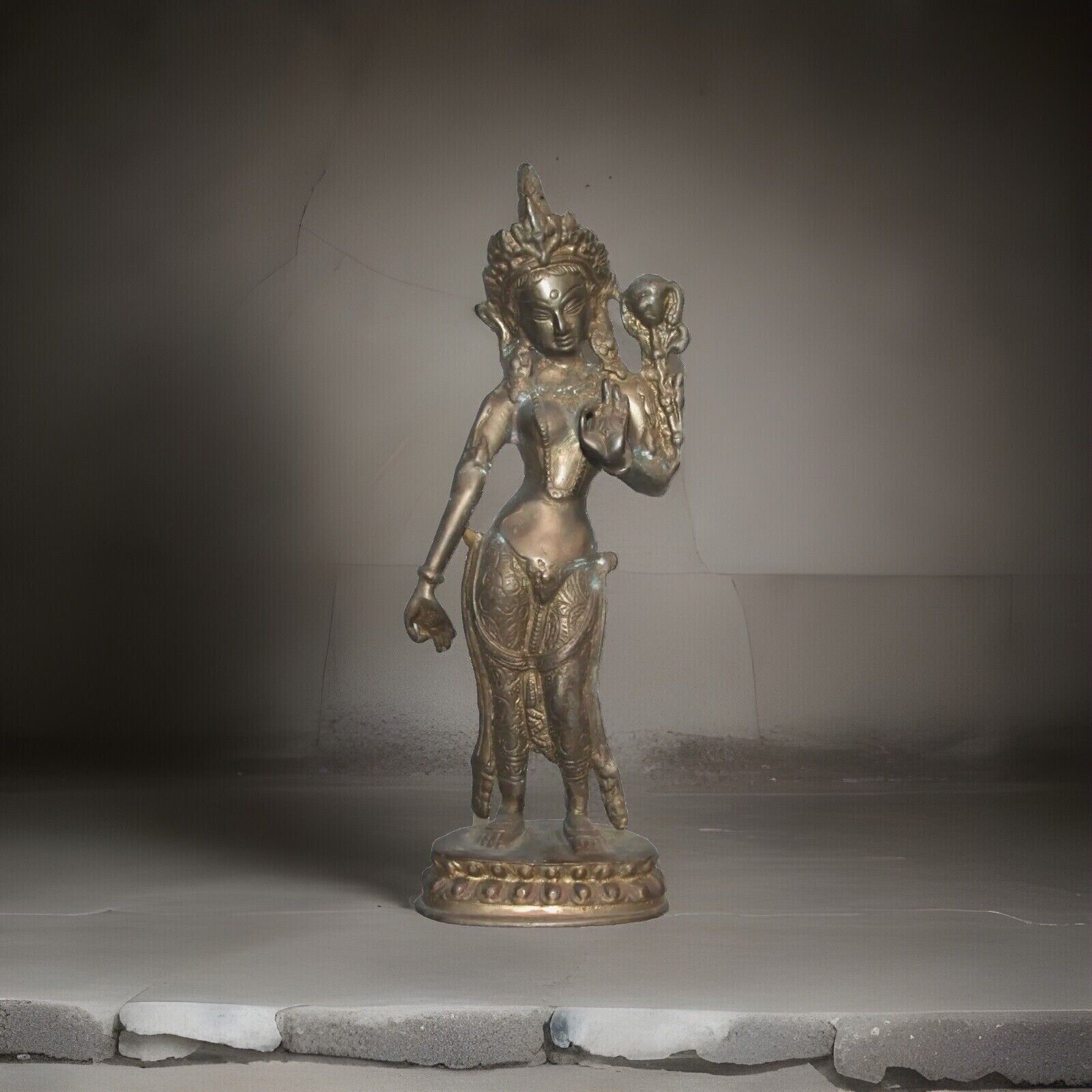 Vtg Brass Hindu Goddess Tara Parvati 11.75” Statue