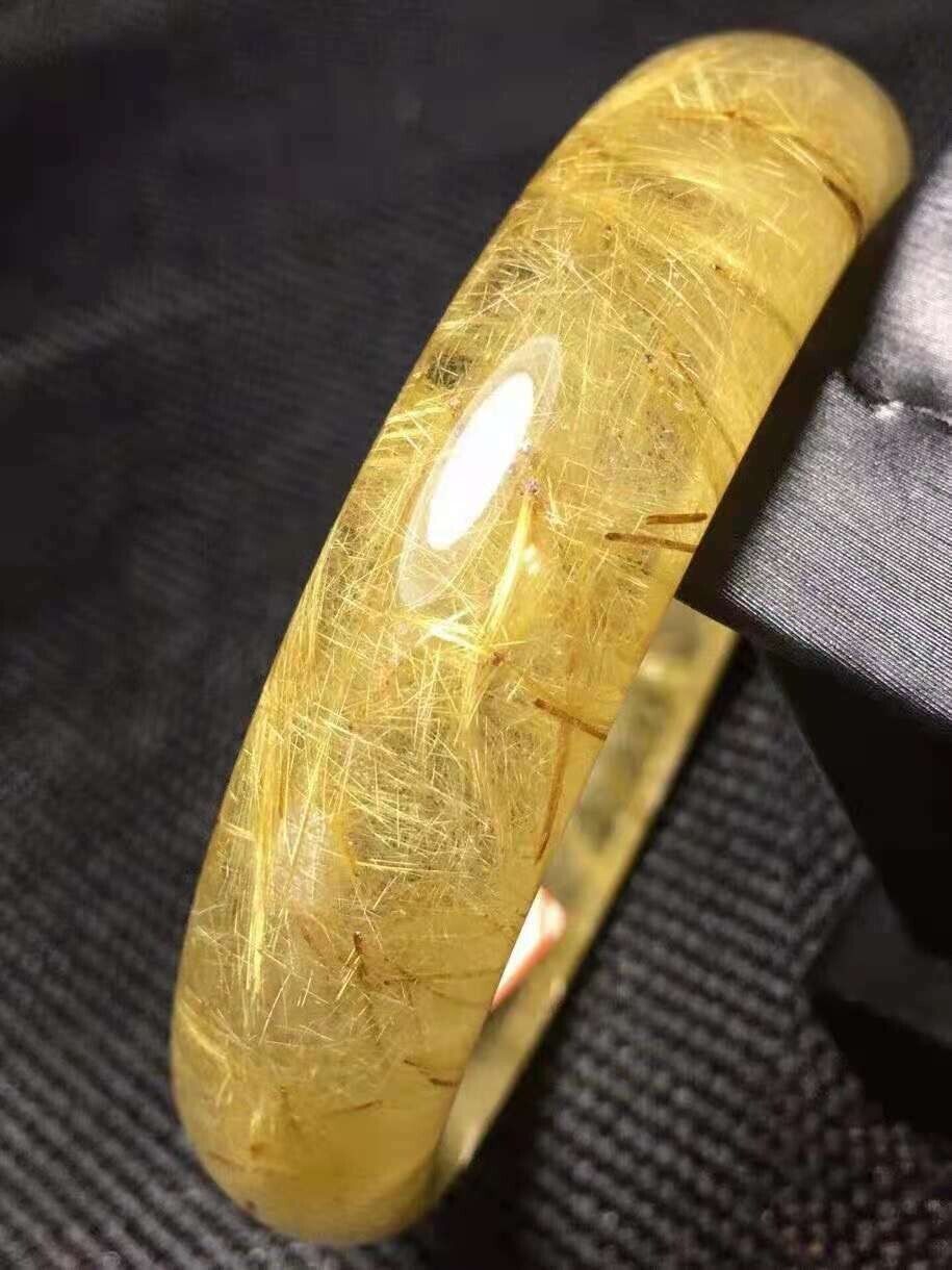 Natural Gold Rutilated Quartz Gems Crystal Fashion Bangle Inner Diameter 57mm