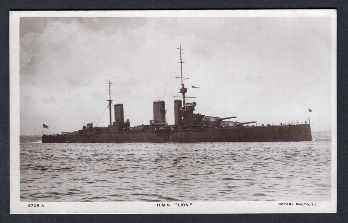 GB Royal Navy 1910s Battlecruiser HMS LION. Old Postcard